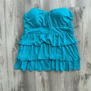 Almost Famous Blue Strapless Babydoll Top
